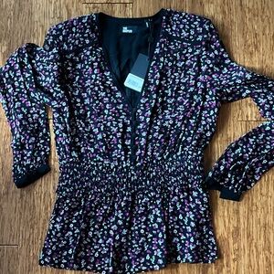 The Kooples Black and Purple Floral Blouse 2